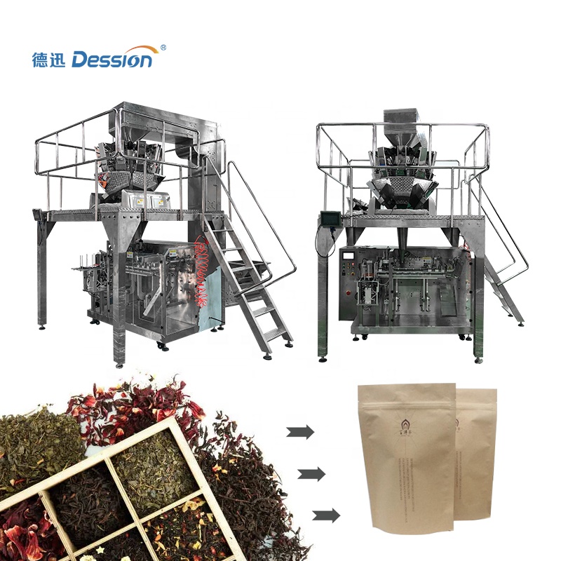 1-10g dried leaves Automatic bag given doypack packing machine Pre made Bags Filling Sealing Line with Multihead