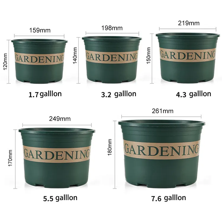 Agricultural Greenhouse Black Green Printing Gallon Pot Thickened Plastic Flower Pot Squat Low and Wide Gallon Pot