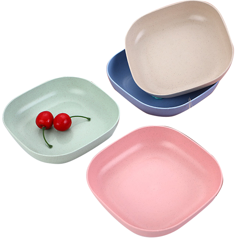 Factory wholesale wheat straw plastic dinner plate environmentally friendly biodegradable fruit plate color salad plate plastic