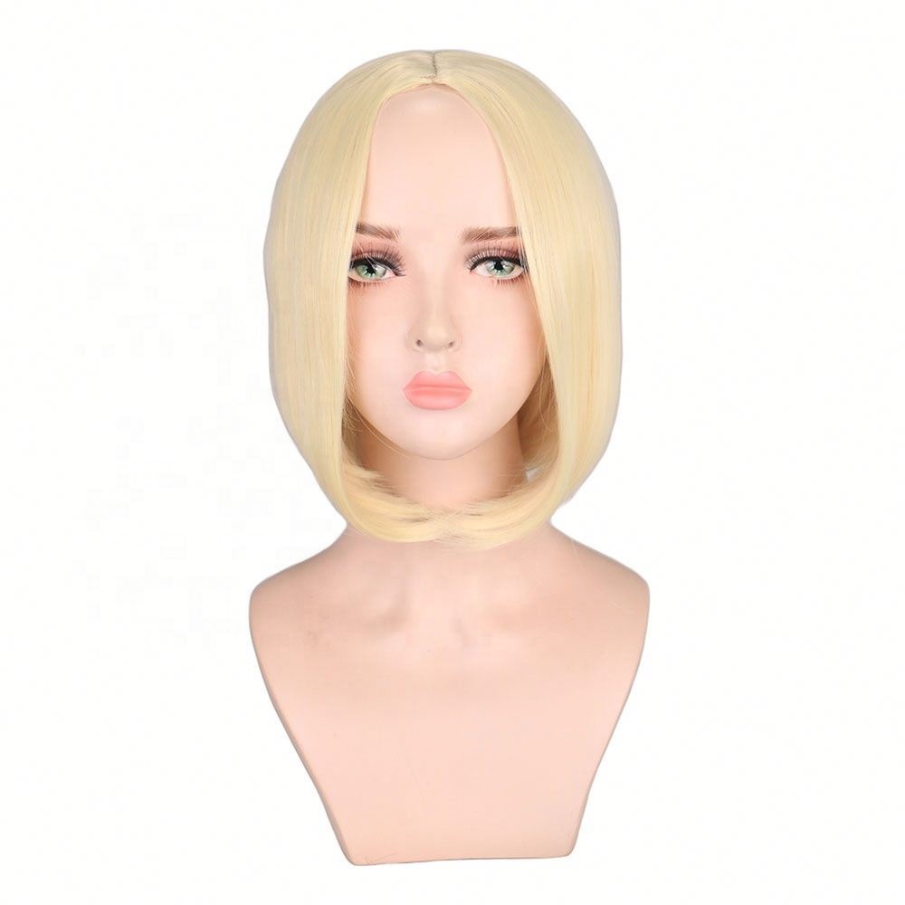 Ready ship Chemical Fiber High Temperature Silk Wig Women's Straight Short Hair Wig Mid-point Short Hair Wig