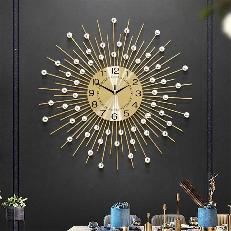 Home Decor Luxury Diamond Clock Creative Iron Art Metal Crystal Wall Clock