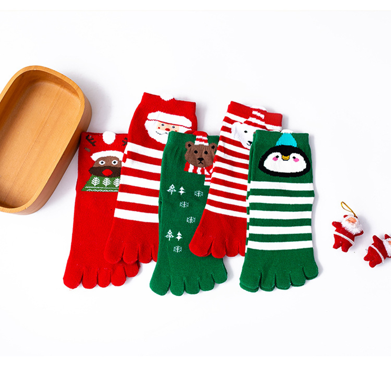 Kids Toe Animal Socks Girls Striped Christmas Cotton Boys Five Finger Ankle Sock