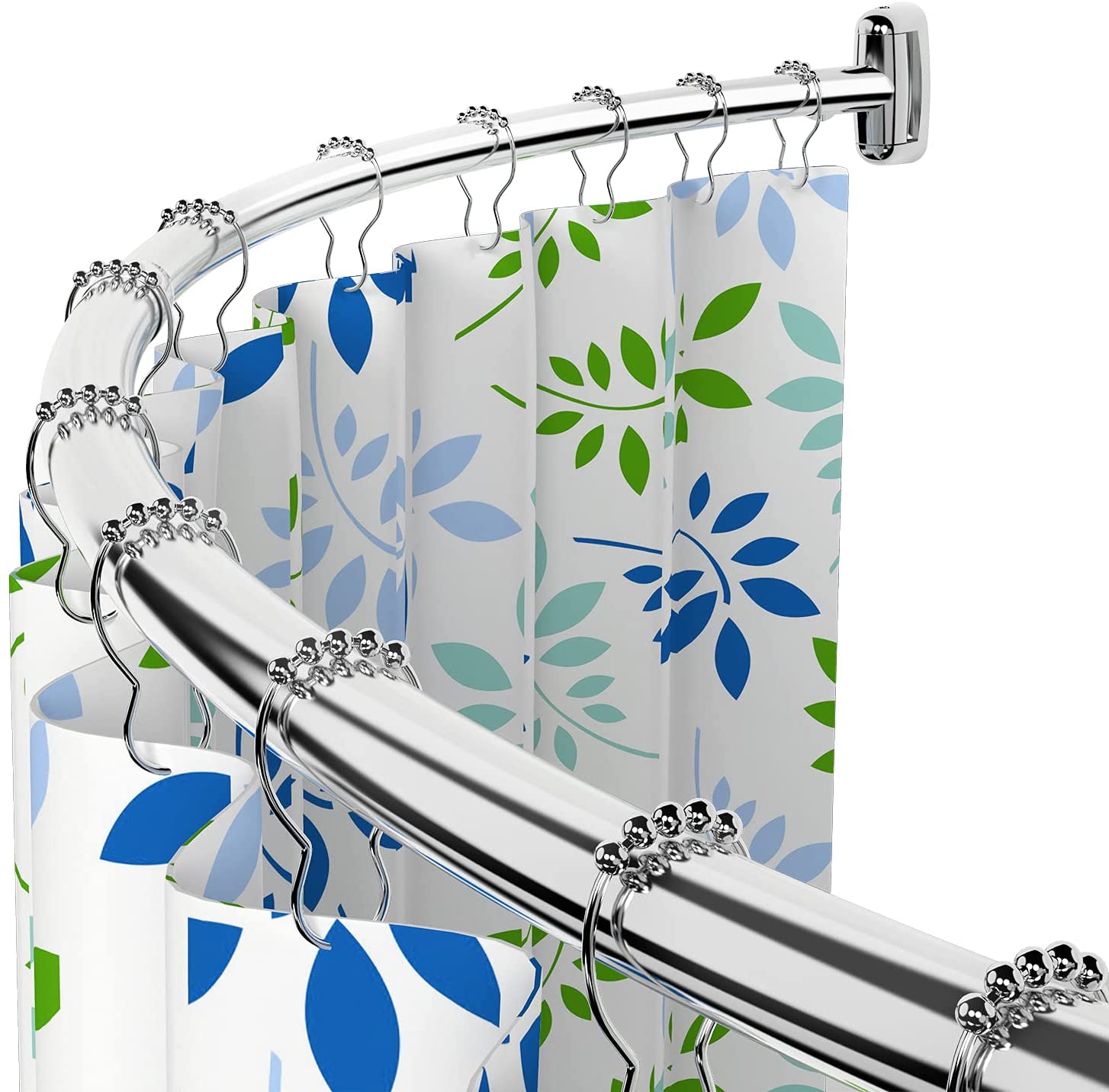 OMIDA Curved Shower Rod, 45-75 Inch Rust-Proof Curved Shower Curtain Rod for Bathroom, Adjustable, Stainless Steel,