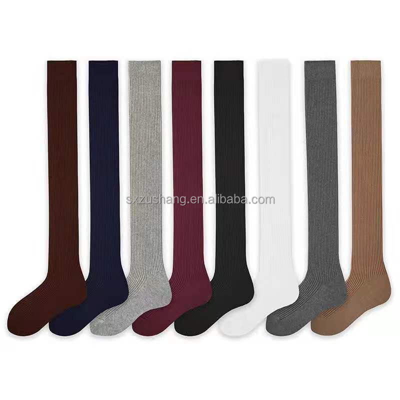 Womens autumn winter 2*2 double cylinder knitted Over the Calf Extra Long uniform socks