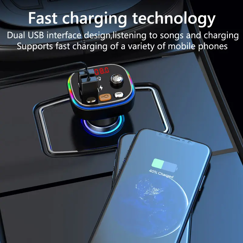 Colorful Light TF Card U Disk Playback Car Mp3 Player 3.1A Fast Charging USB Car Charger FM Transmitter Handsfree Car Kit