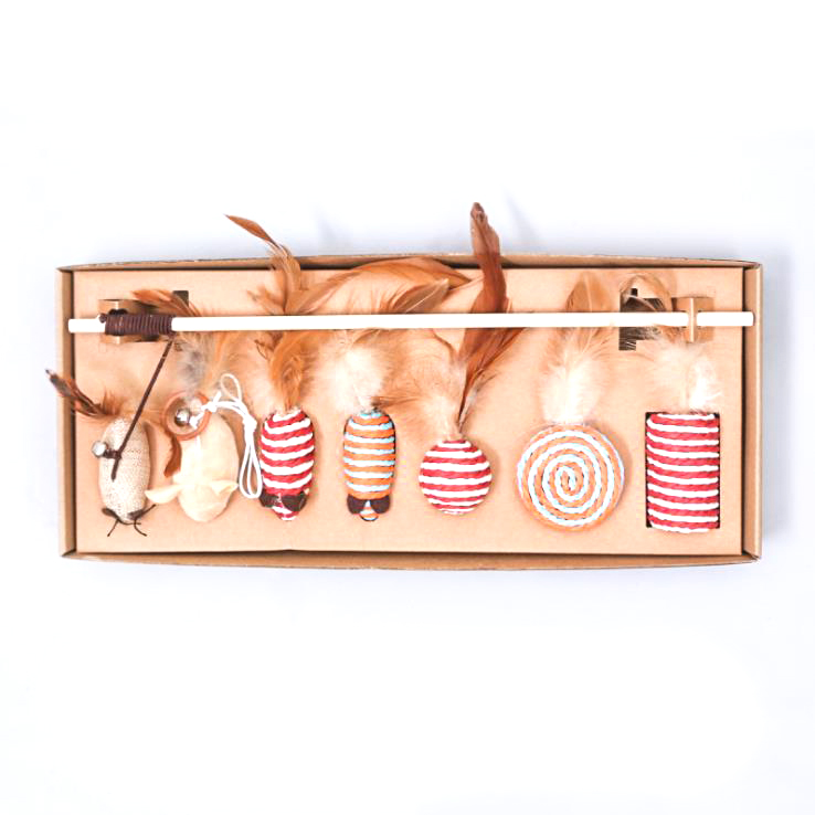 New hot interactive ECO friendly funny replaceable feather head cat toy set