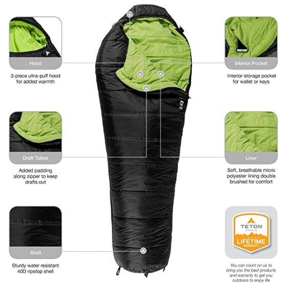 Great for Hiking Backpacking and Camping Mummy Sleeping Bag Free Compression Sack