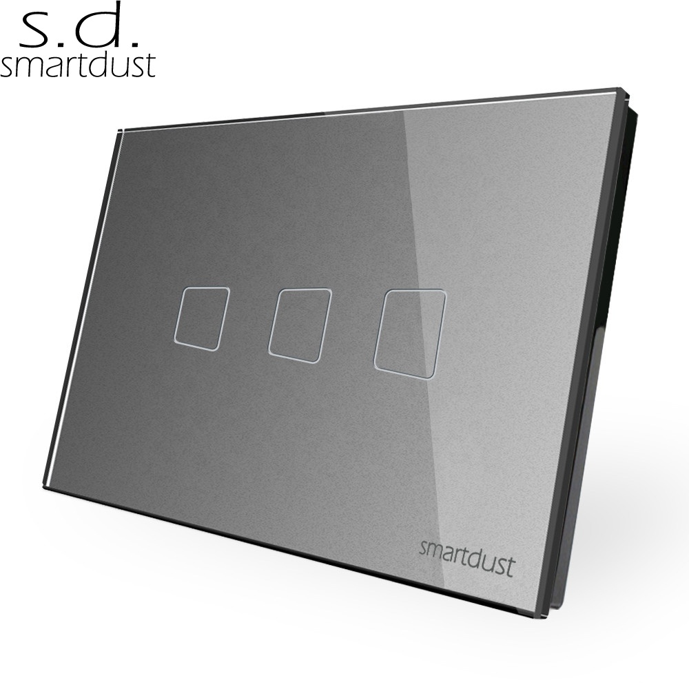 Smartdust нам в австралийском стиле лучший Совместимость настенный выключатель света регулятор стеклянная панель 3 Gang сенсорный диммер переключатель света