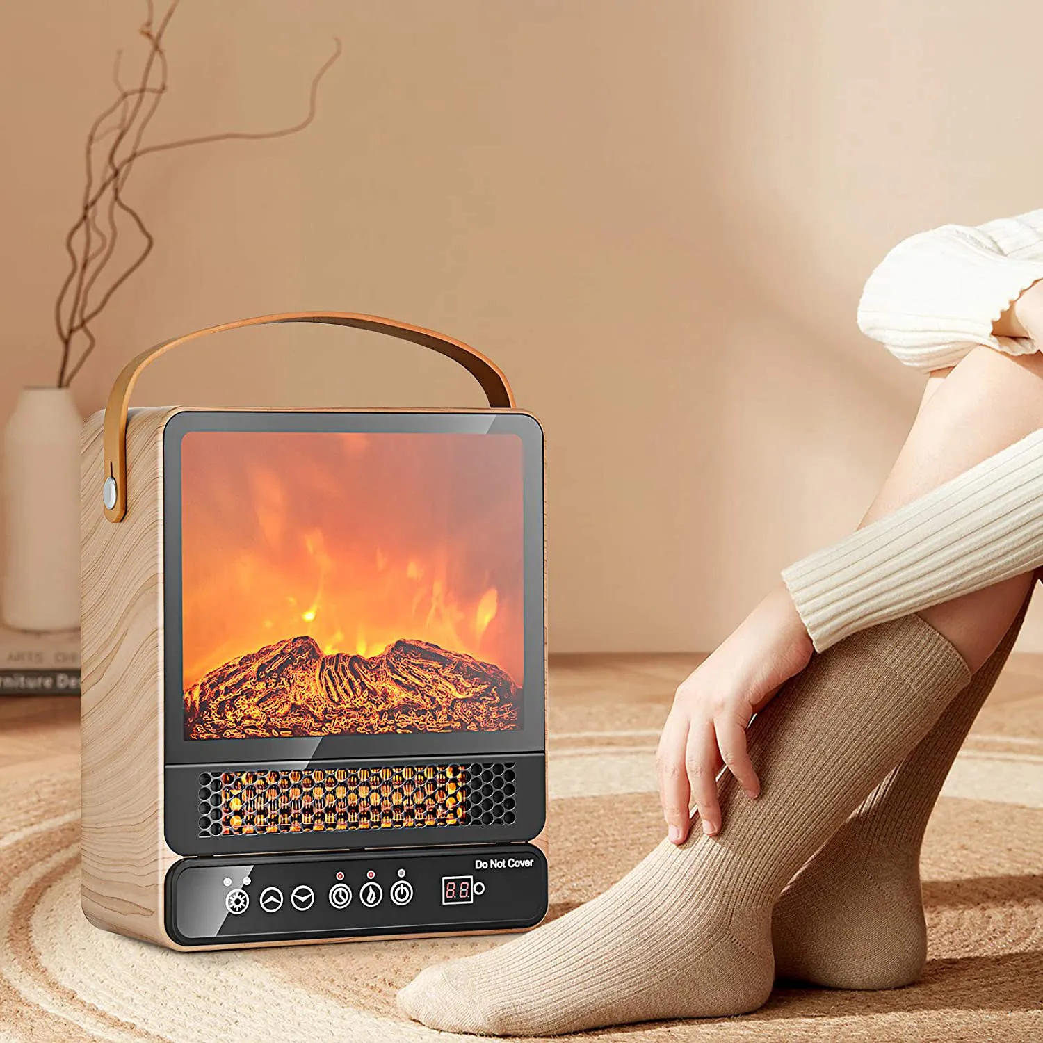 Portable LED 1500W Overheat Wire Thermostat control Heater fireplace with Power indicator light