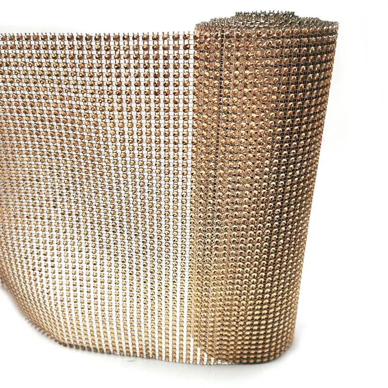 50 rows 5 yards rhinestone effect champaign gold plastic diamond mesh ribbon for wedding cake DIY