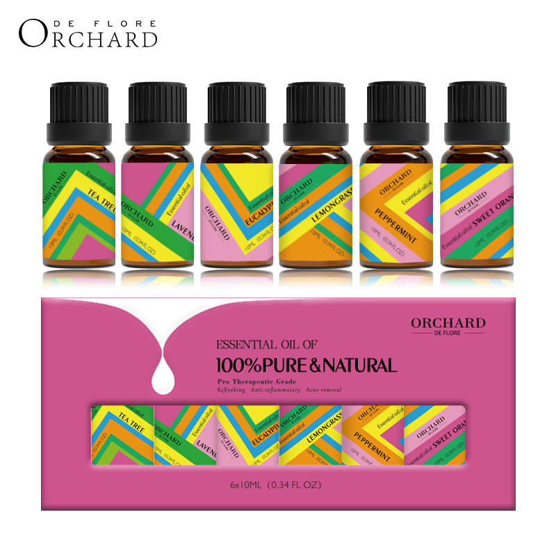ORCHARD Bulk 6*10 ml car diffuser oil box set flower lavender lemon peppermint 100% pure organic essential oil for stress