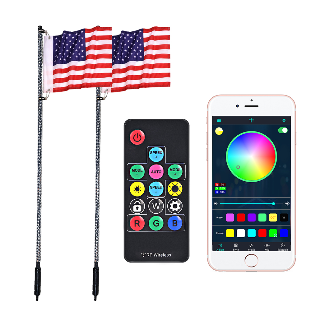 Mining Buggy Whip Led Whip Antennas Lights For Car Turn Signal Light 4X4 Truck Whiplights App Control