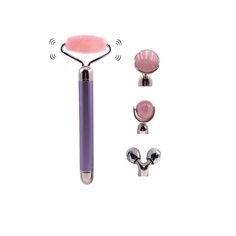Новый Рождественский подарок 4 в 1 Вибрационный кварцевый ролик Private Label Jade Roller многоцветный массажер для лица для лифтинга лица