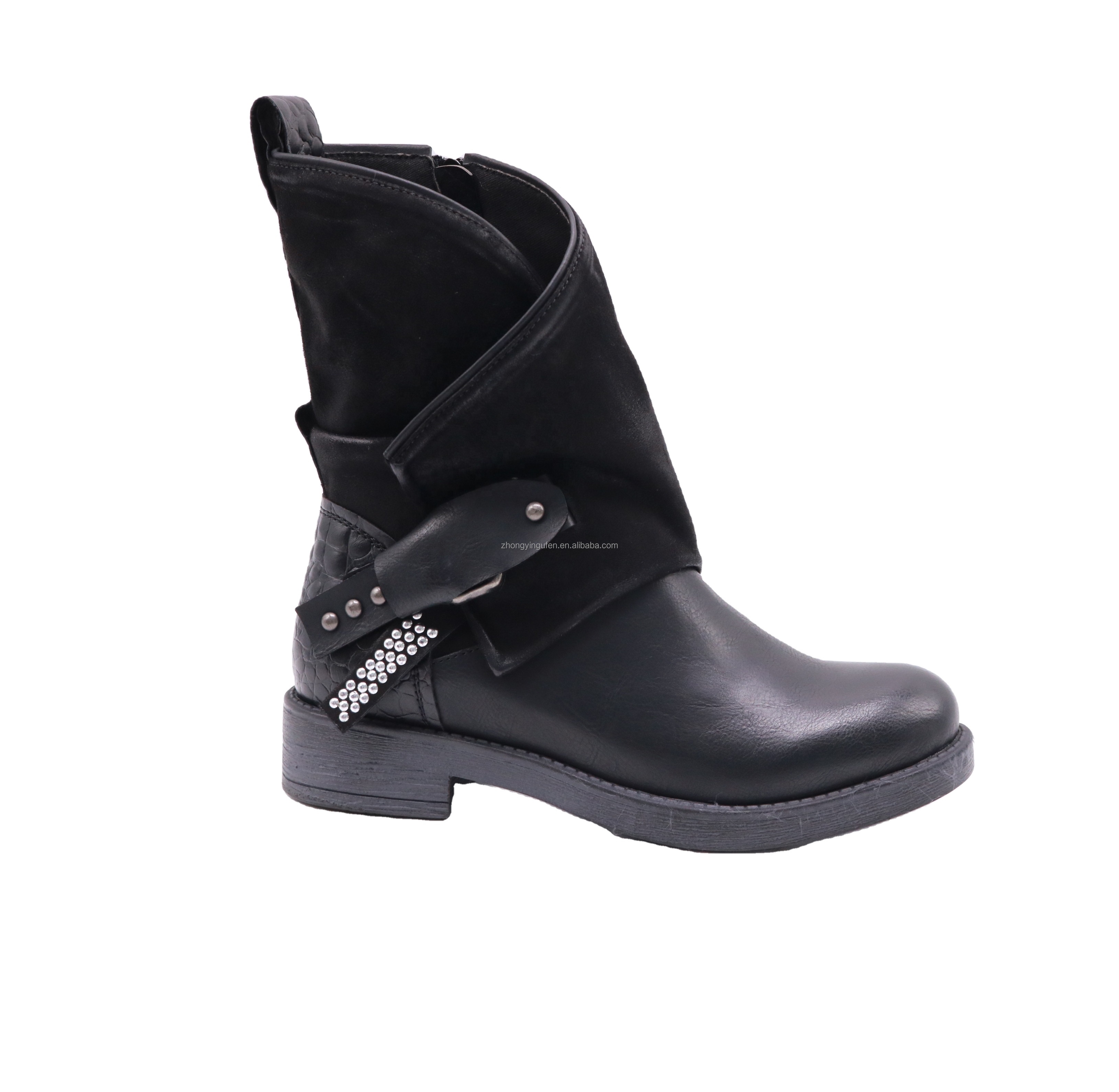 new women winter flat boots pu and microfiber upper with decoration studs fashion women boots