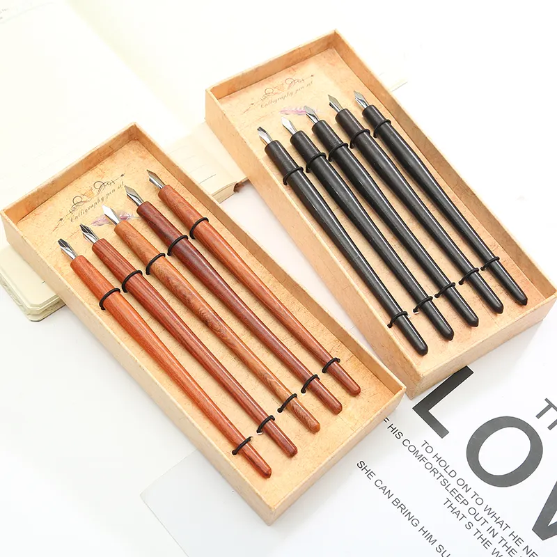 British Tibetan pen ebony mahogany literary retro steel pen writing high-end gift boxed Gothic font pen can be customized LOGO