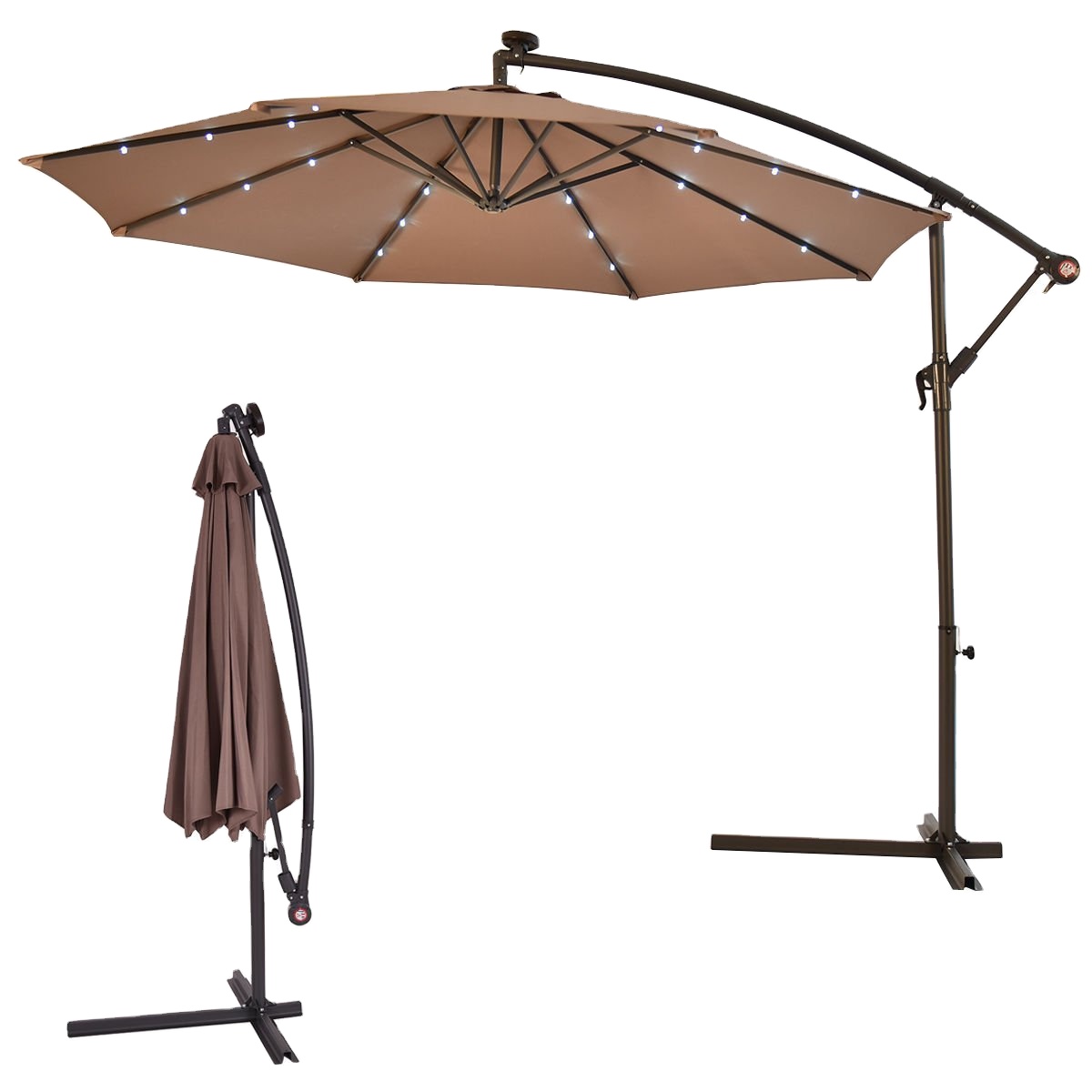 10ft Outdoor Solar LED Lighted Cantilever Hanging Banana Umbrella