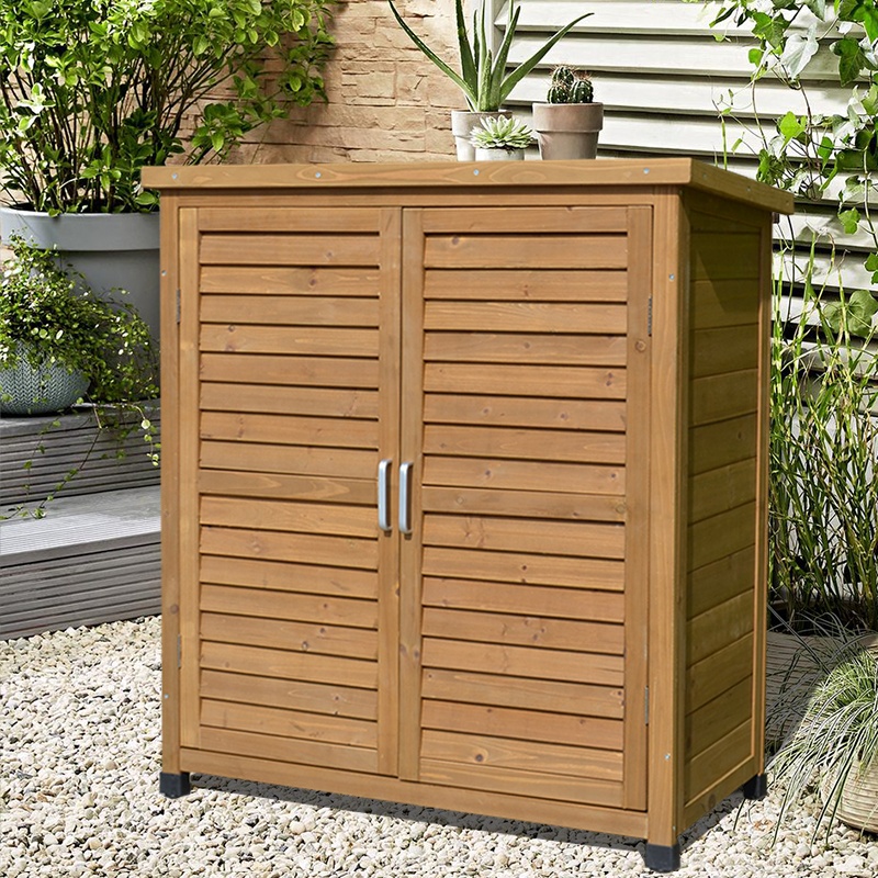 Rainproof Outdoor Garden Courtyard Balcony Cabinet Solid Wood Cabinets Storage Shed Tool Cabinet Blue Coffee