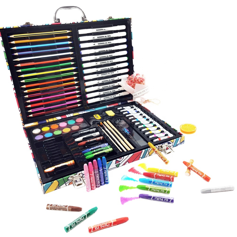 По индивидуальному заказу 138 шт. бумажная коробка подарка карандаш crayon акварель кисти дети живопись подарочные канцелярские принадлежности рисунок набор