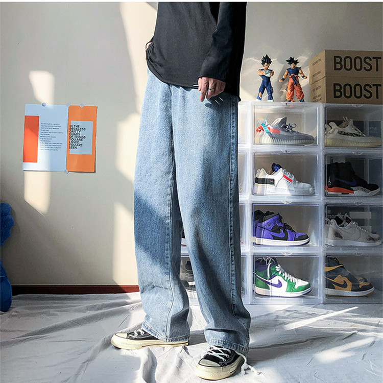 2021 hip-hop high quality custom logo wide-leg male blue bootcut vintage baggy casual mean mens jeans denim