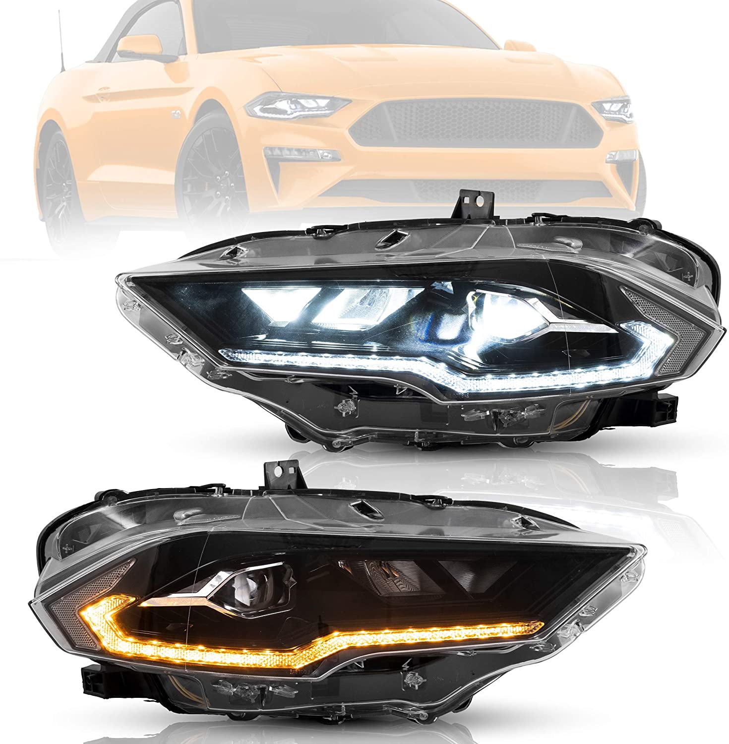 Фара в сборе для Ford Mustang 2018 2019 2020 с подключаемыми и работающими черными фарами для Ford Mustang, фара для водителя и пассажирской стороны