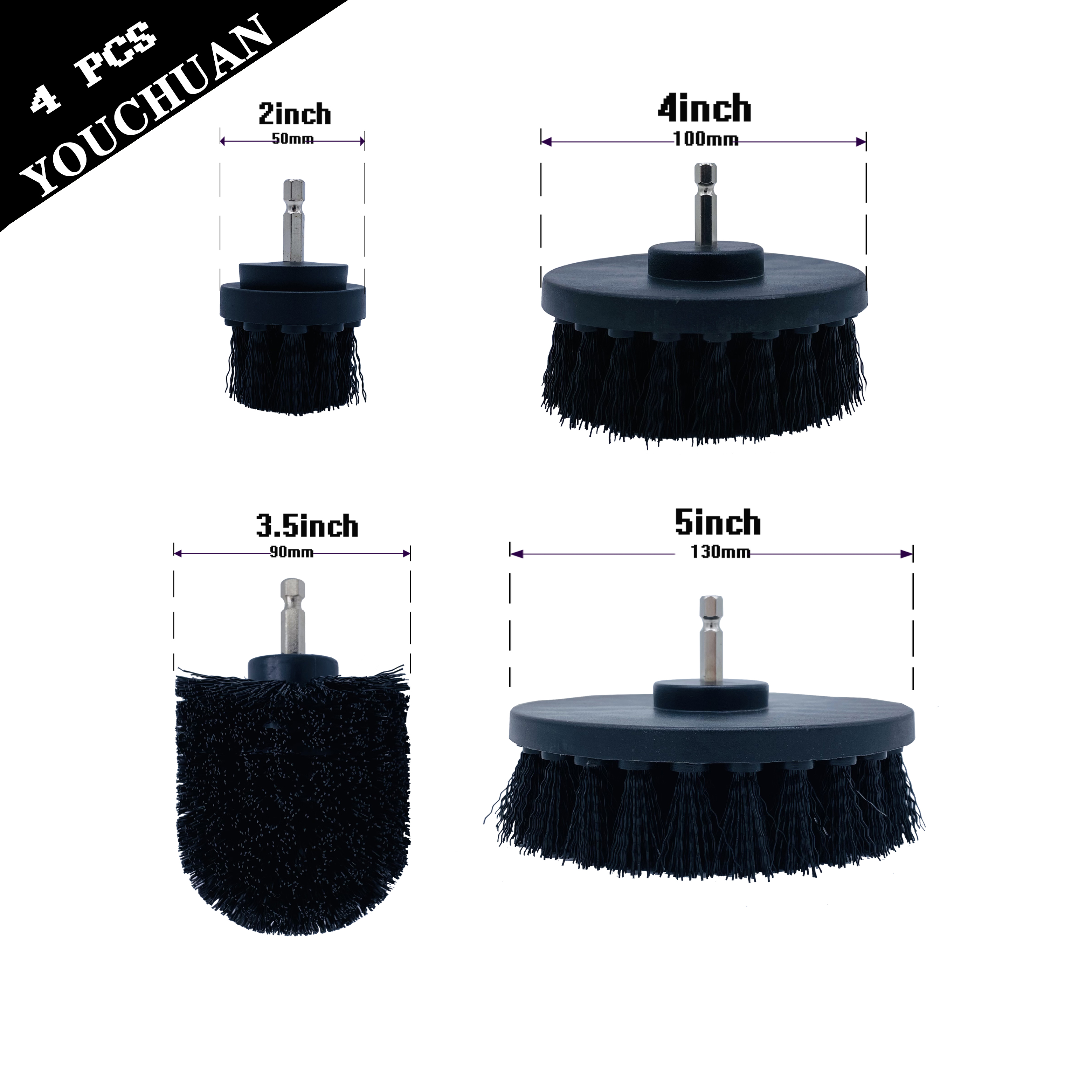 4 pcs Black daily cleaning accessories cordless electric drill brush group