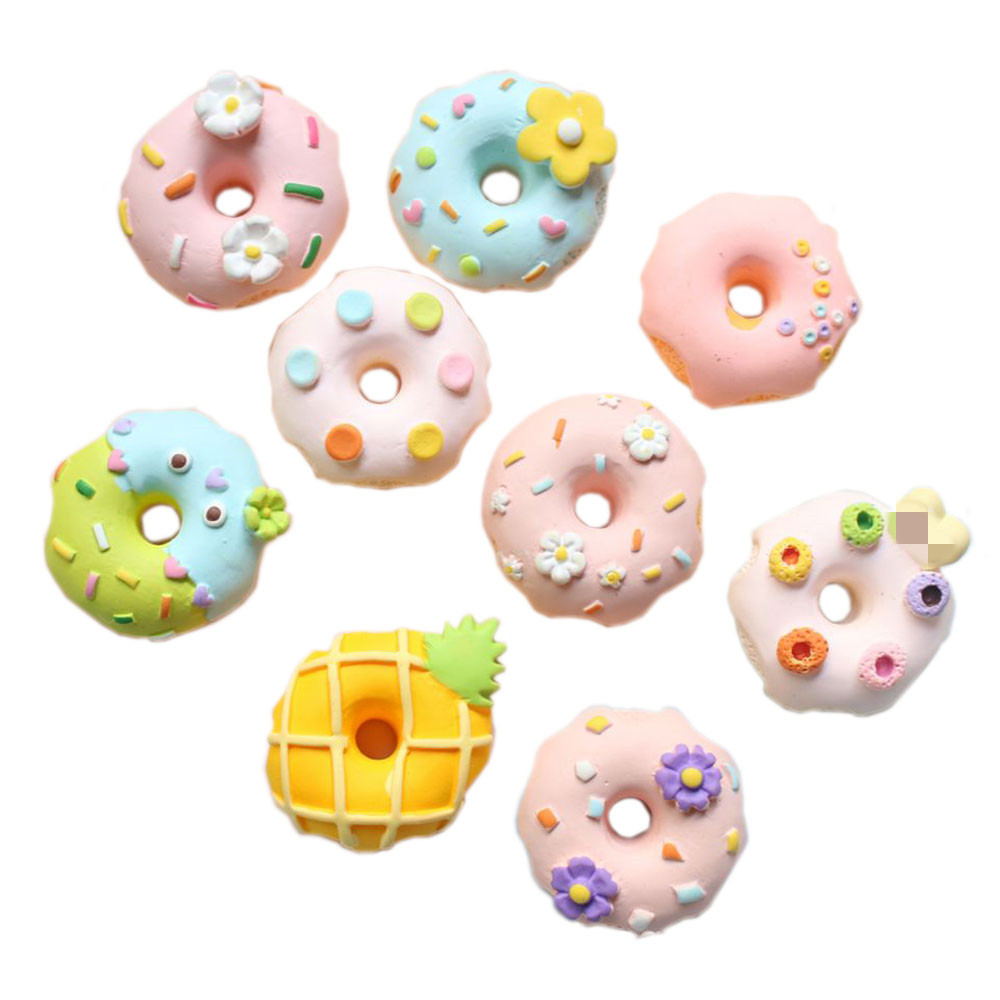 Assorted Resin Dessert Donut Cabochons Cookies Cute Candy Sweet Doughnut Flatback Buttons For Scrapbooking Phone Case Decoration