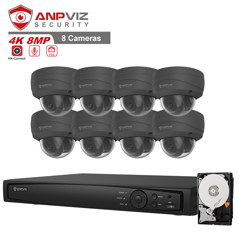 Система видеонаблюдения Anpviz 4K 16 каналов, 8 уличных купольных камер POE 4K 16 каналов, NVR с поддержкой POE, жесткий диск ТБ, встроенный 2SATA, максимальный жесткий диск 16 ТБ
