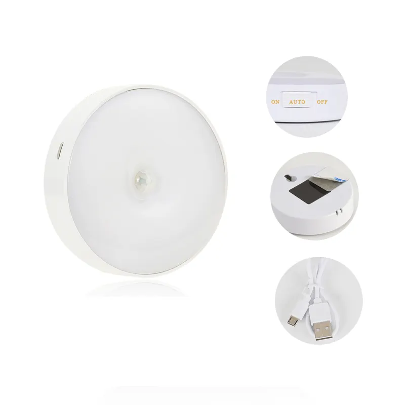 Round Shape Cabinet Light Magnetic Body Motion Sensor Led Night Light Induction Lamp with Color Box