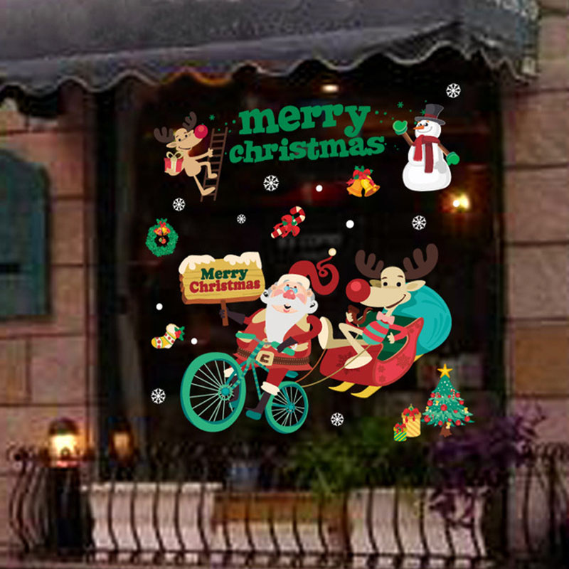Noel shopwindow stickers navidad Christmas ornament show Window wall sticker new year gift natal plastic sticker merry Christmas