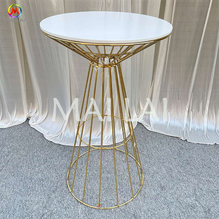 Factory Direct Sale Gold Metal Wire Bar Table With Glass Top Wedding Event Rental Outdoor Cocktail Table For Wedding Decoration
