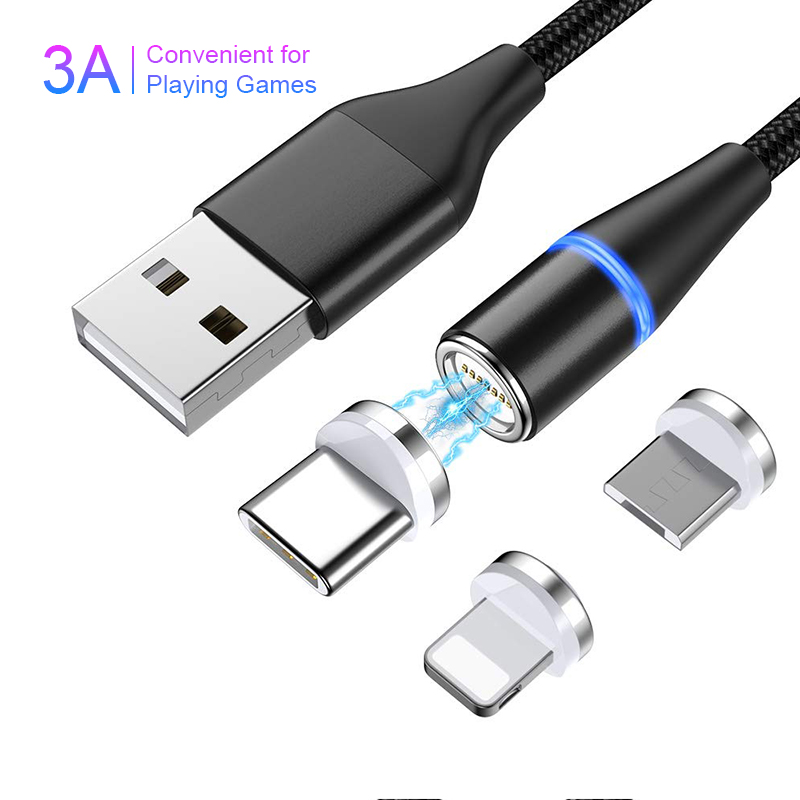 360 вращающийся магнитный кабель для передачи данных 3A micro usb c LightningCable 3 в 1 Магнитный зарядный кабель для iphone быстрое зарядное устройство magnetico