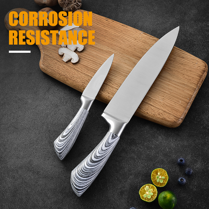 8PCS Stainless Steel Kitchen Knife Set With Marble Coating With Acrylic Knife Block Knife Sharpener Kitchen Scissors