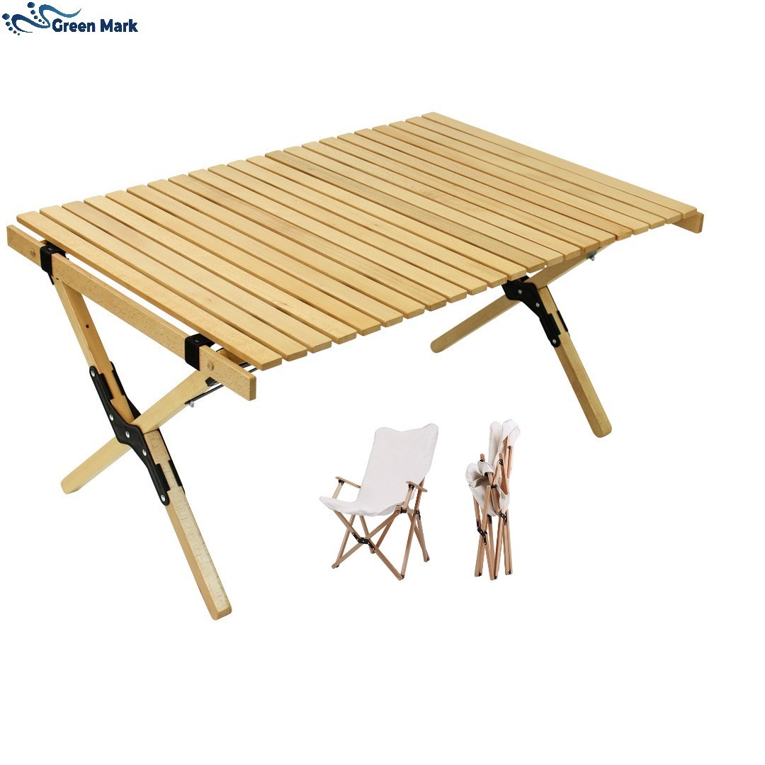Customized Outdoor Luxury Picnic BBQ Portable Easy Folding Roll Top Wood Camping Folding Table And Chairs Set