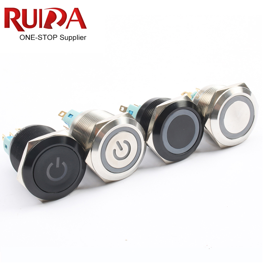 Нержавеющая сталь/задняя часть корпуса 22 мм 6pin NO NC 12V 24V 220V кольцевая светодиодная подсветка блокировка/Мгновенный водонепроницаемый металлический кнопочный переключатель