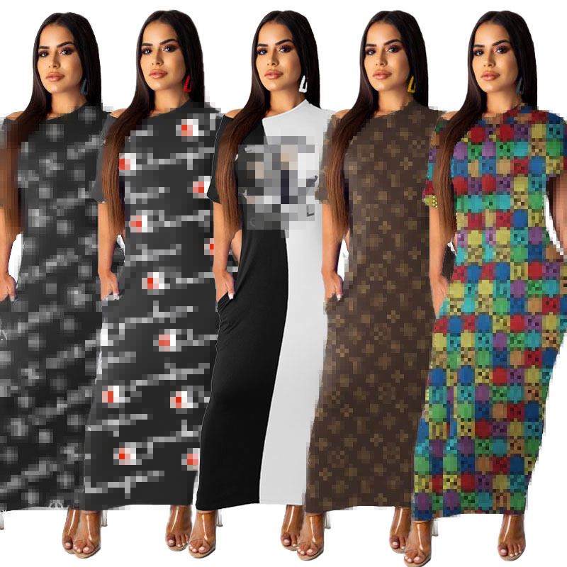 Long Summer Fitness Dress - European & American Style, 5 Color Options, Simple Short Sleeve Design