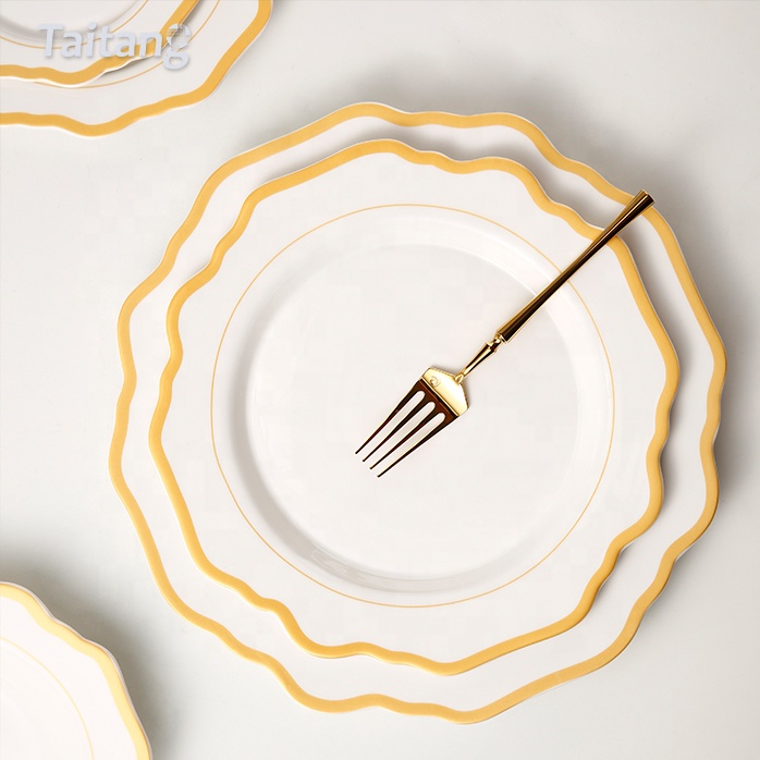 Hotel Products Luxury Dinnerware 8.5'' 10.5'' Sunflower Gold Rim Plates Ceramic Tableware