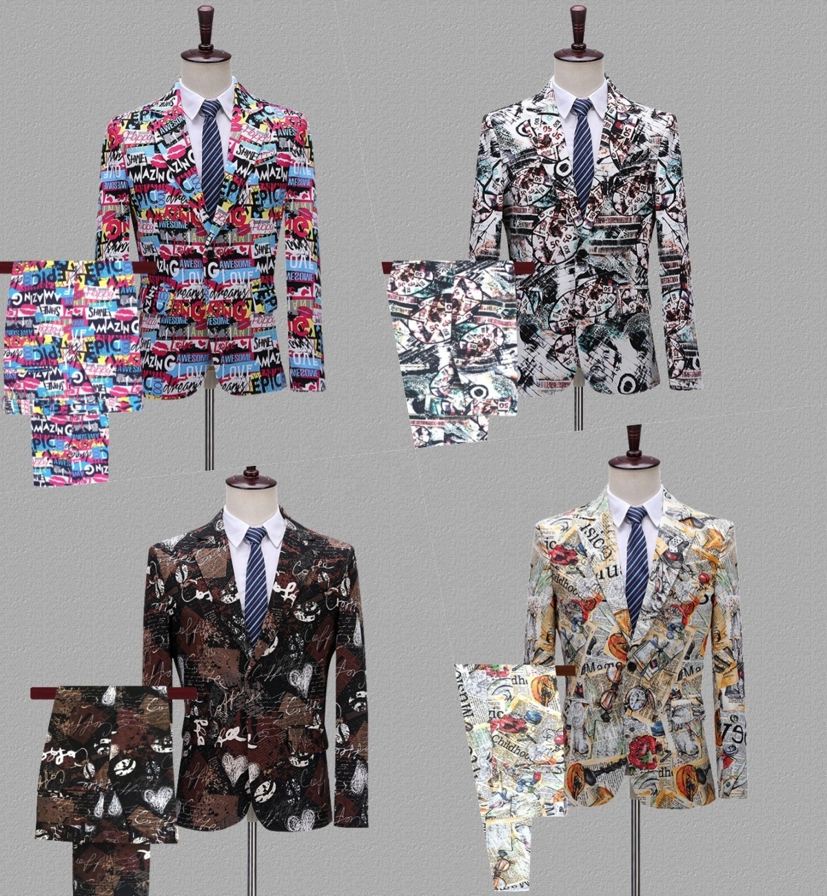 Men's Business Suit Printed one button jacket + Trousers slim-fit formal suit jacket Blazer