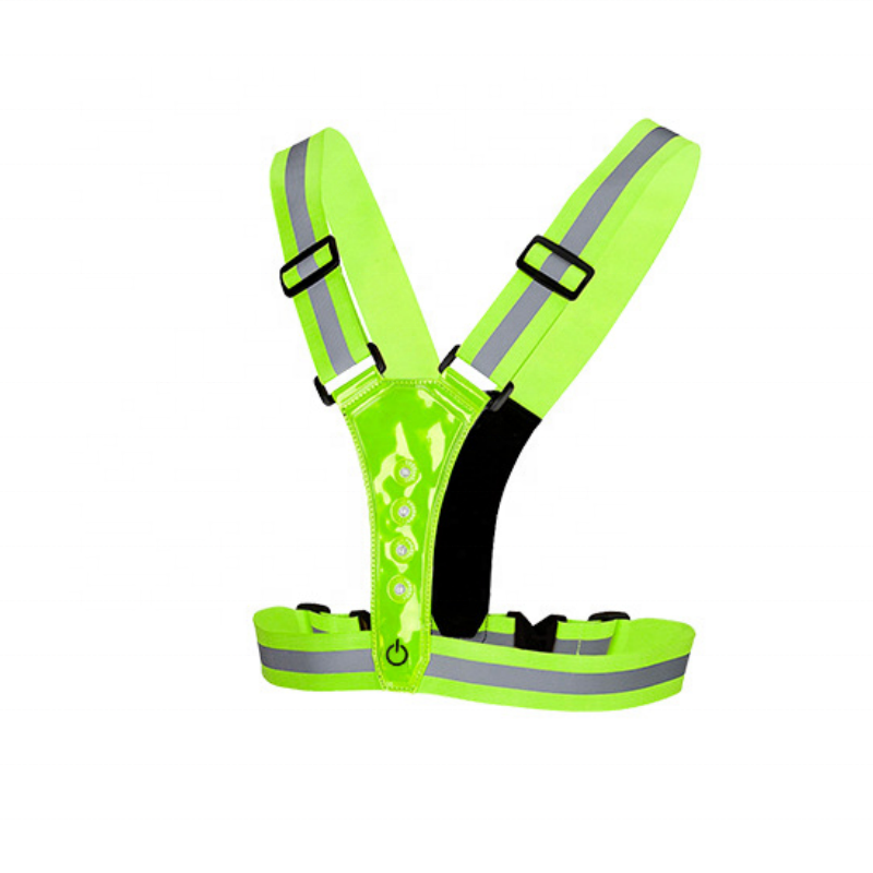 Custom logo USB high visibility reflective safety vest, back with red LED flash run warning safety vest