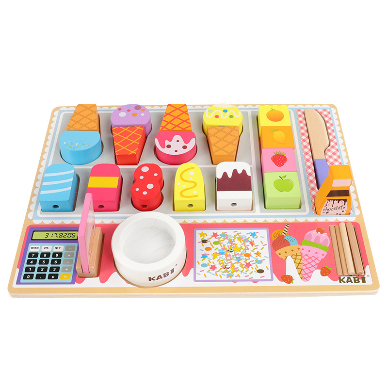 Wooden children's play house ice cream candy truck toy girl push ice cream cream truck kitchen set