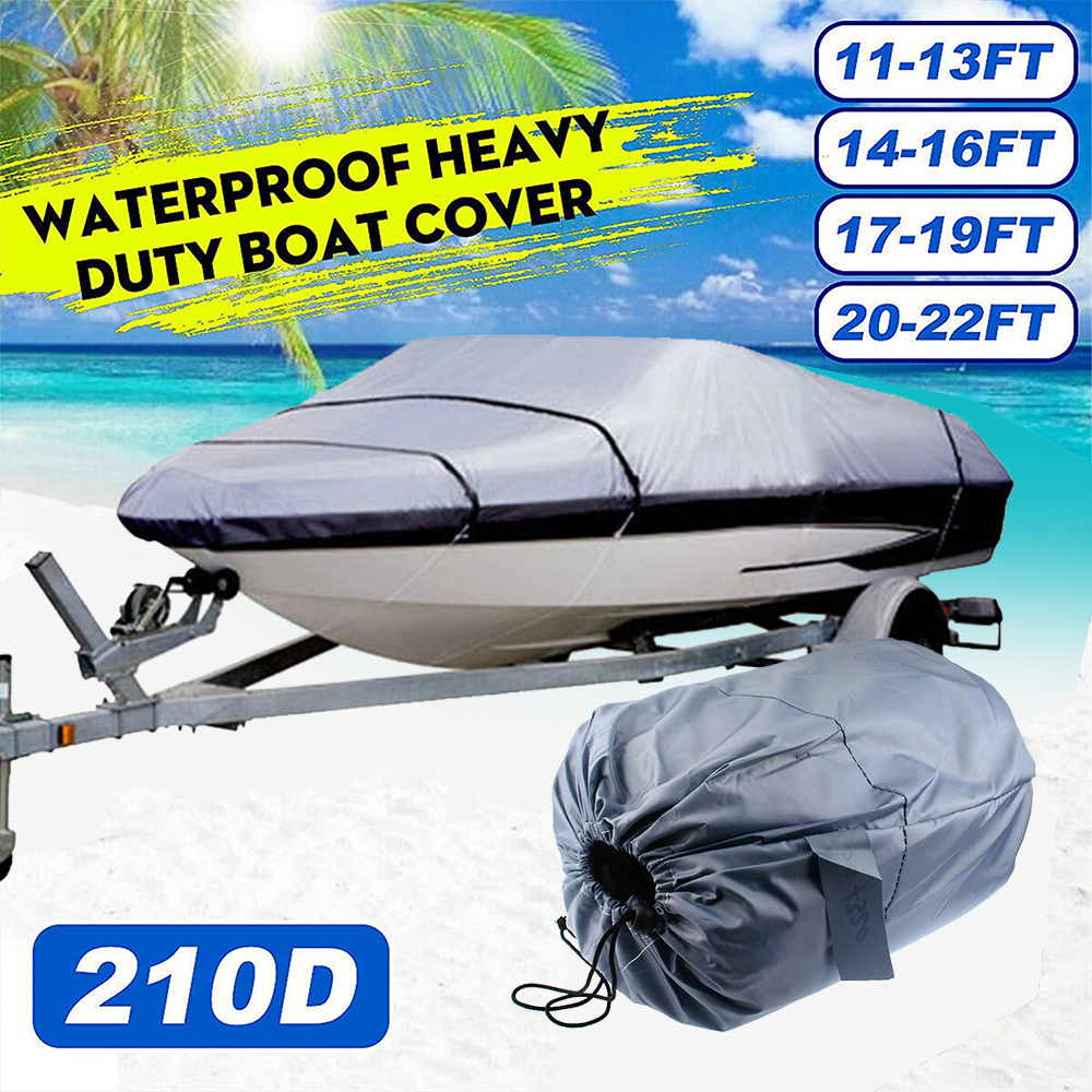 Outdoor Heavy Duty 210D Protection Trailerable Speedboat Boat Cover Waterproof Grey V-Hull 11-13FT 14-16FT 17-19FT 20-22FT