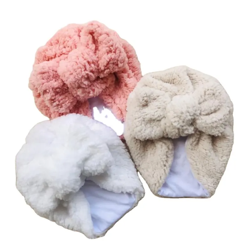 2021 Winter Baby Girls Hat Super Soft Warm Thicken Lambswool Bow Toddler Turban Newborn Outdoor Beanie Hat