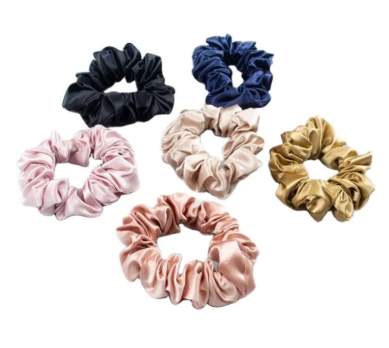 Promotional Gift Strong Elastic Scrunchies Satin Ponytail Hair Ties Solid color Silk Scrunchies for Women