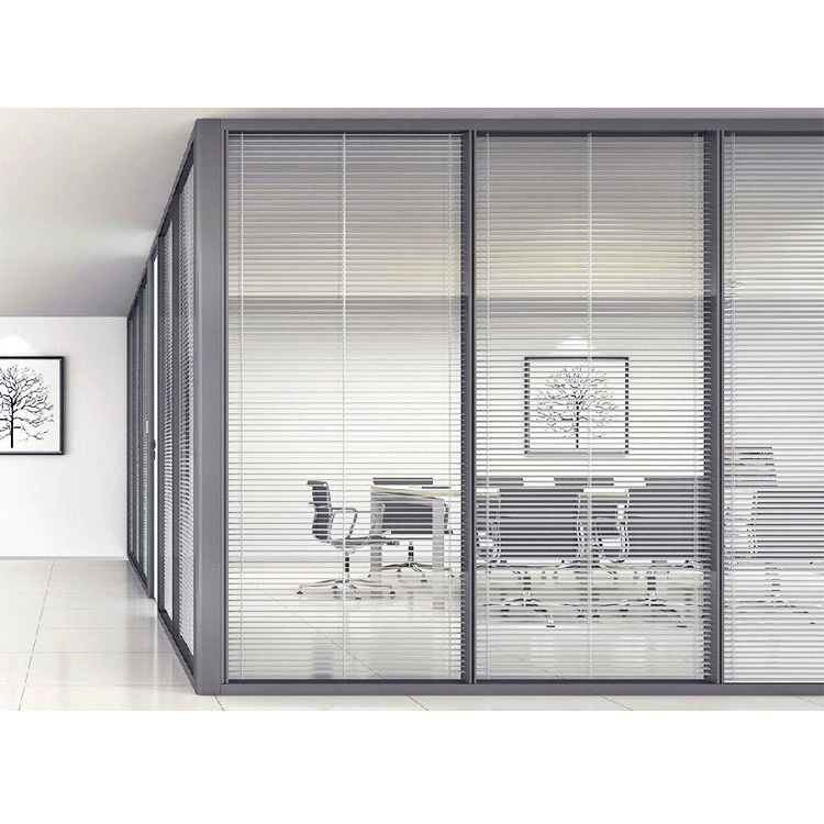 Office aluminum glass partition wall framed glass office partition with shutter