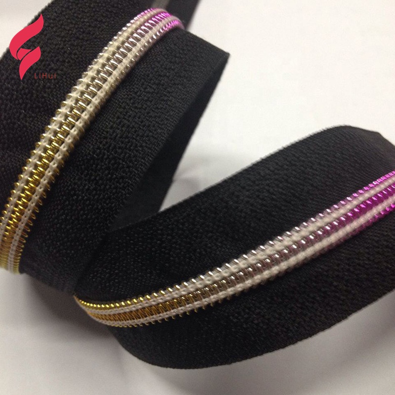 5# zipper puller gold nylon rainbow color zippers for luggage bags /garment