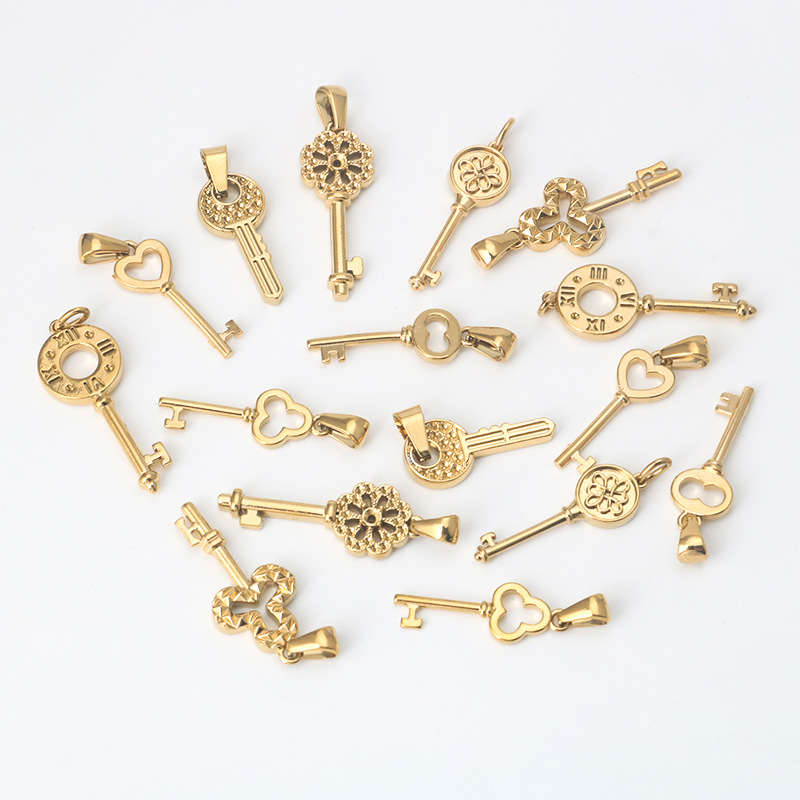 gold stainless steel key charms pendants for necklace DIY jewelry making