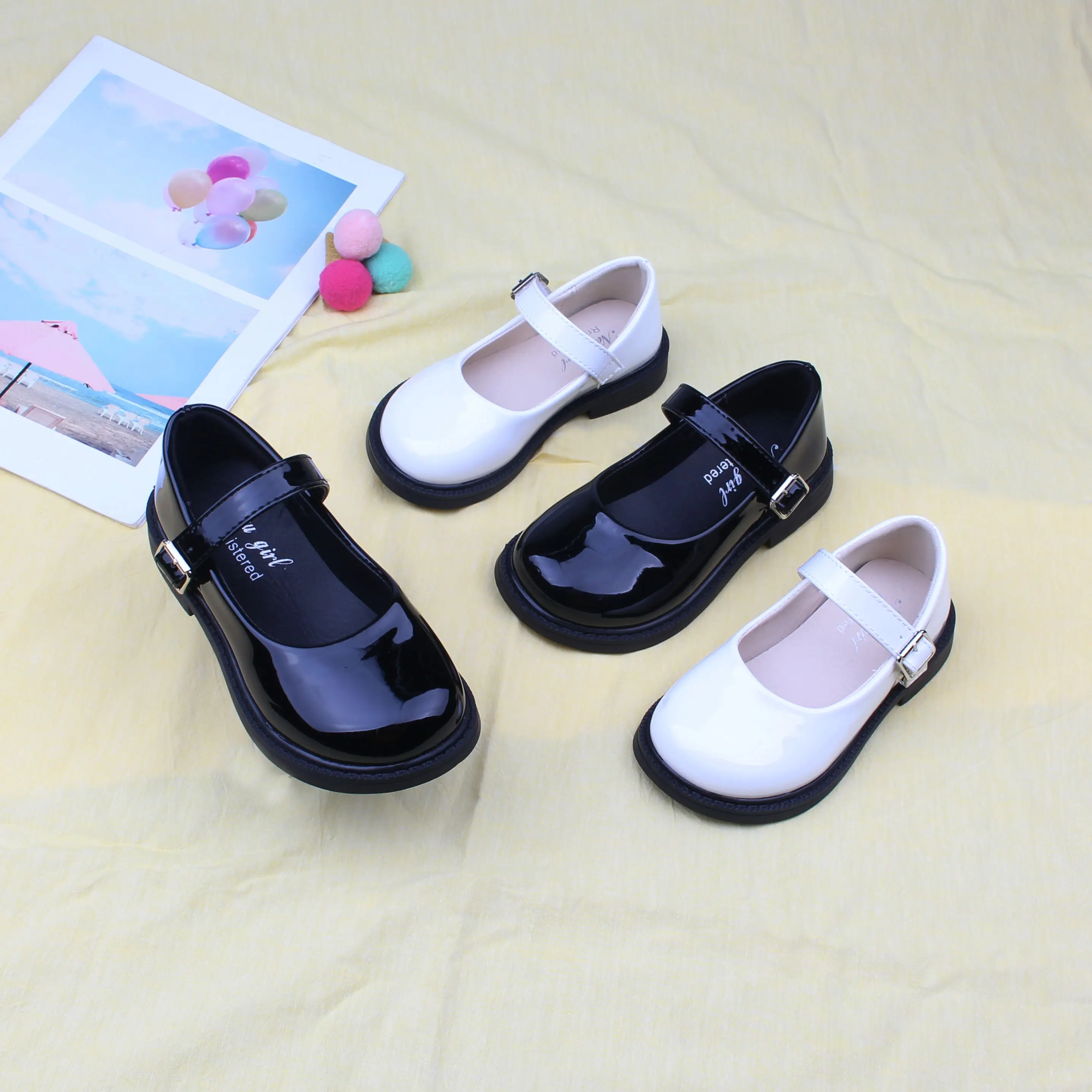 Детские кожаные туфли, готическая обувь на резиновой подошве, черные, белые, в Стиле Лолита