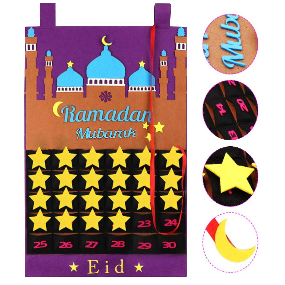 Новый праздничный календарь Eid Mubarak на 30 дней, подвесной фетровый календарь с обратным отсчетом для детей, подарки, украшения для вечеринки Рамадан, Прямая поставка