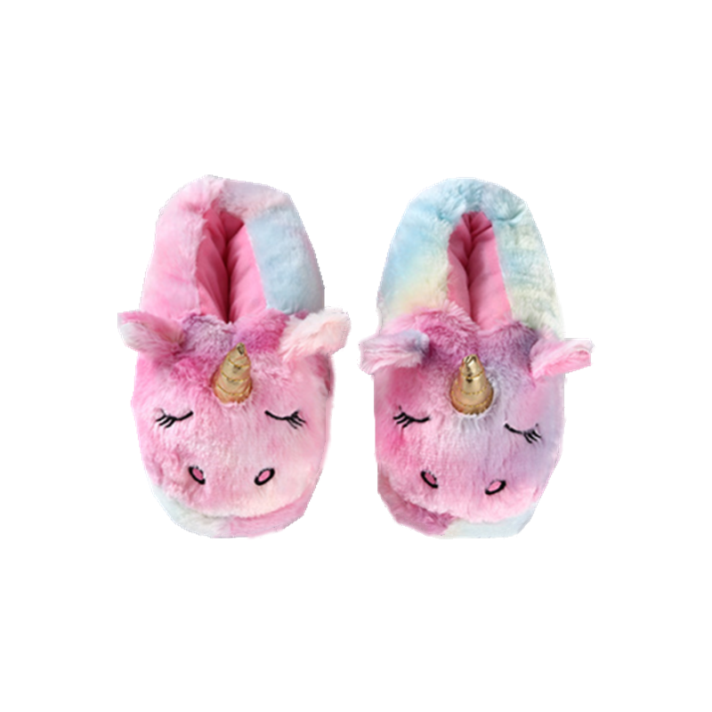 Warm Indoor Color Cartoon Slippers Fluffy Slippers Plush Sweet Unicorn Girls Slippers