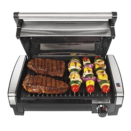 Indoor Electric Searing Grill with Easy-to-Clean Nonstick Plate and Removable Viewing Window for Pizza & BBQ