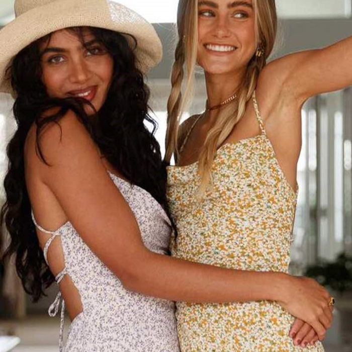 Women 2021 Clothing Flower Girls' Dresses Spaghetti Strap Floral Mini Summer Dress